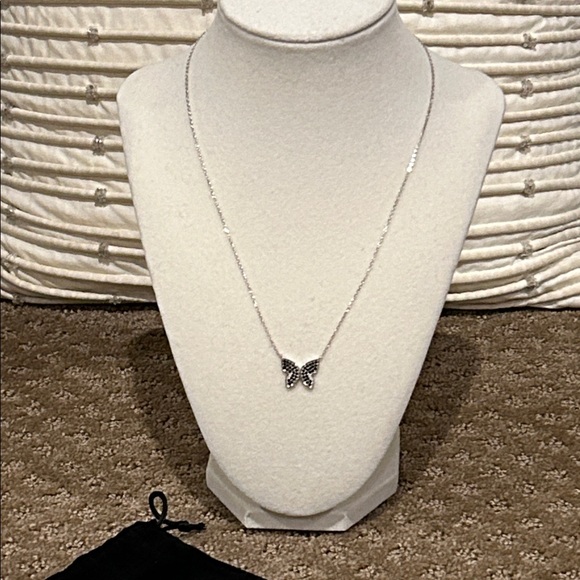 Elegant Cubic Zirconia Encrusted & Black Crystal 925 Silver Butterfly Necklace - Picture 5 of 6